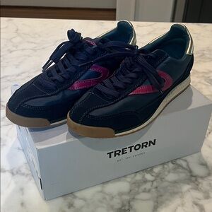 Tretorn Navy Sneakers with Pink Accent and Metallic Heel